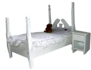 white 4-poster doll bed