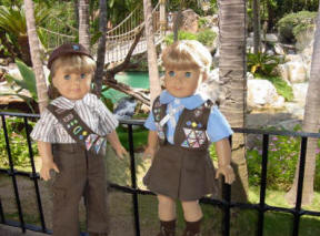 18 inch American Girl Dolls wearing Scout Uniforms