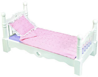 white Wooden doll bed